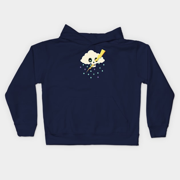 Skull Rain Cloud Kids Hoodie by noeyedeer